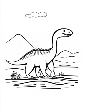 Dinosaur Walking in the Landscape with Mountains Coloring Page