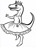 Dinosaur in Ballet Dress with Crown Coloring Page
