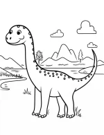 Dinosaur in Nature with Mountains Coloring Page