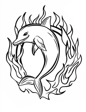 Dolphin Jumping Through Hoop of Fire Coloring Page by Mindset Flow