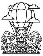 Dreamy Fox in Hot Air Balloon Coloring Page By Mindset Flow