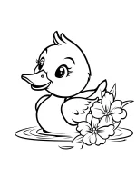 Duck Swimming with Cherry Blossoms Coloring Page