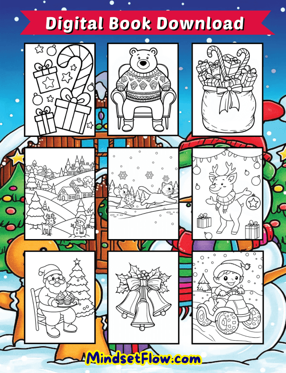 Easy And Merry Christmas Coloring Book Digital Printable Version by Mindset Flow Coloring Pages Included 3
