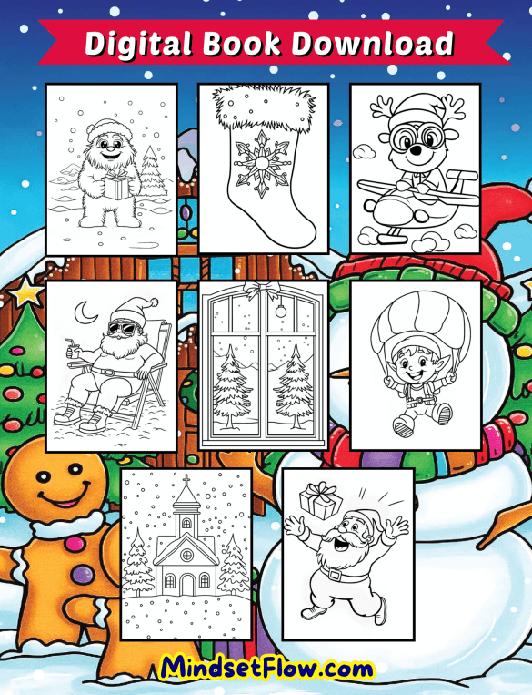 Easy And Merry Christmas Coloring Book Digital Printable Version by Mindset Flow Coloring Pages Included 4