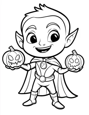 Easy Cartoon Vampire Holding Pumpkins Coloring Page by Mindset Flow
