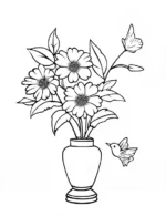 Easy Flower Vase With Hummingbird Flower Coloring Page By Mindset Flow