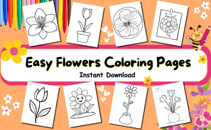 Easy Flowers Coloring Pages by Mindset Flow