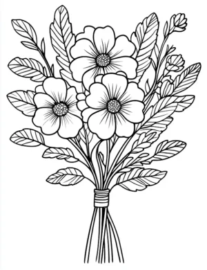 Easy Graceful Floral Bouquet With Twisting Stems Flower Coloring Page By Mindset Flow