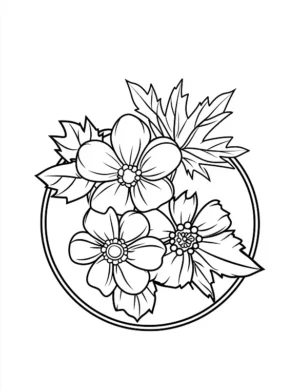 Easy Round Floral Design With Leaves Flower Coloring Page By Mindset Flow
