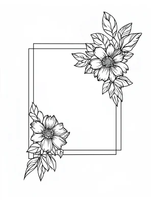 Elegant Floral Border with Double Frame and Blooming Flowers Coloring Page