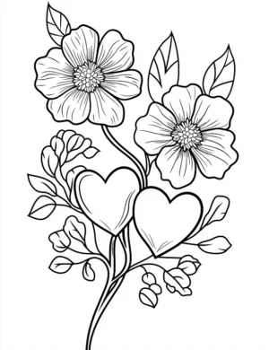 Elegant Floral Hearts Bouquet Flower Coloring Page By Mindset Flow
