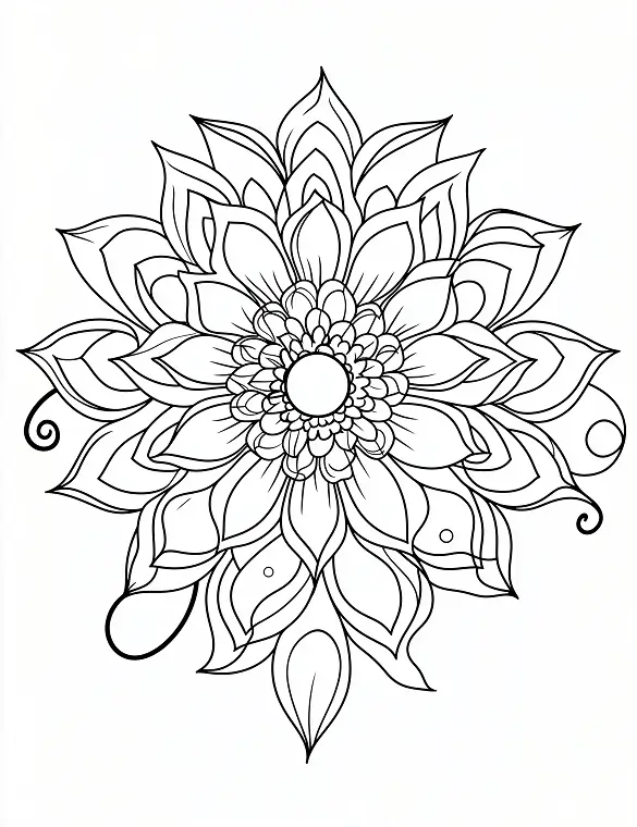 Elegant Floral Mandala With Layered Petals Coloring Page by Mindset Flow