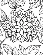 Elegant Floral Mandala with Leaves and Petals Coloring Page