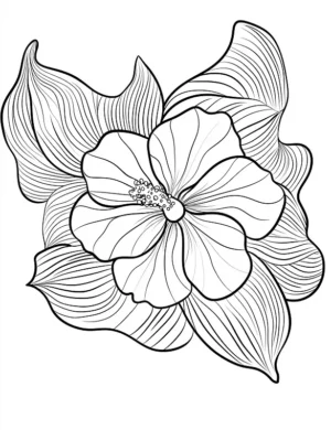 Elegant Hibiscus With Flowing Leaves Flower Coloring Page By Mindset Flow