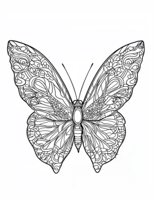 Elegant Intricate Butterfly Mandala Symmetrical Wings Coloring Page by Mindset Flow