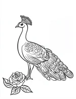 Elegant Peacock Mandala Surrounded by Rose Motifs and Detailed Feathers Coloring Page by Mindset Flow
