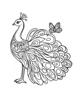 Elegant Peacock Standing Tall with Detailed Feathered Tail Mandala Coloring Page by Mindset Flow