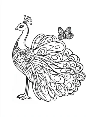Elegant Peacock Standing Tall with Detailed Feathered Tail Mandala Coloring Page by Mindset Flow