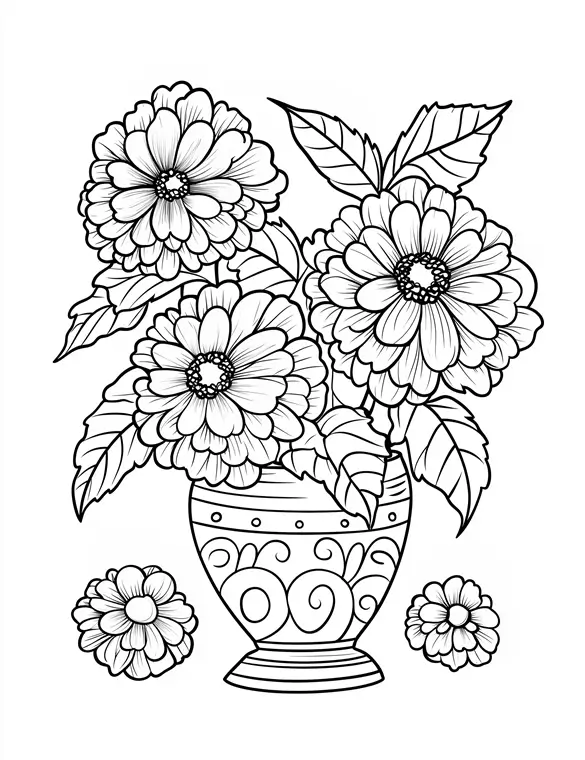 Elegant Potted Flower with Simple Leaves Coloring Page