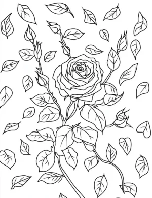 Elegant Rose and Leaves Adult Flower Coloring Page By Mindset Flow