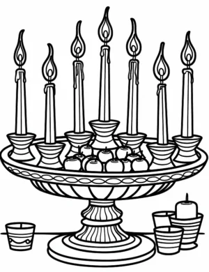 Elegant Seven Candles In Stand Christmas Coloring Page by Mindset Flow