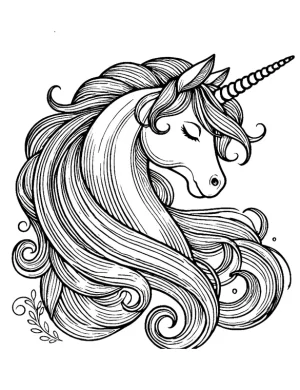 Elegant Unicorn Portrait with Flowing Mane Coloring Page