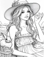 Elegant Woman Enjoying Nature With Rabbit Adult Coloring Page By Mindset Flow