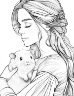 Elegant Woman Holding Guinea Pig Adult Coloring Page By Mindset Flow