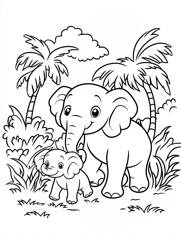 Elephant And Baby Elephant On Sunny Day Adult Coloring Page By Mindset Flow