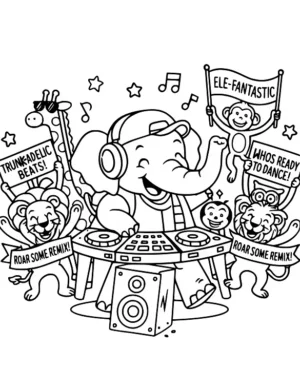 Elephant DJ Mixing Beats Coloring Page by Mindset Flow