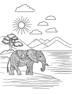 Elephant Mandala Landscape Scene Coloring Page by Mindset Flow