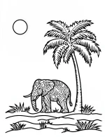 Elephant Mandala in a Tropical Scene Coloring Page by Mindset Flow