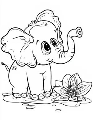 Elephant Playing With Lotus Blossom Flower Coloring Page By Mindset Flow