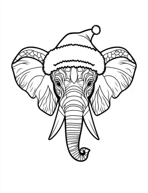 Elephant Wearing a Fluffy Santa Hat Coloring Page by Mindset Flow