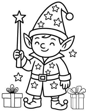 Elf Wizard Christmas Coloring Page for Adults By Mindset Flow