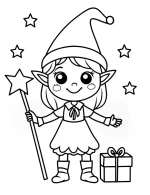 Elf Wizard Girl With Staff And Star Hat Christmas Coloring Page By Mindset Flow