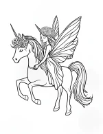 Enchanting Fairy Riding Unicorn with Flower Crown and Butterfly Wings Coloring Page