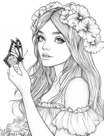 Enchanting Girl With Butterfly Adult Coloring Page By Mindset Flow