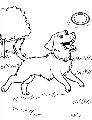 Energetic Dog Catching Frisbee in Park Coloring Page by Mindset Flow