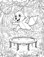 Energetic Fox Jumping on Trampoline Coloring Page by Mindset Flow
