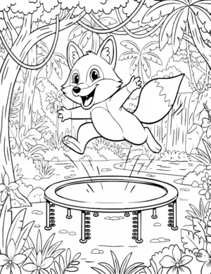 Energetic Fox Jumping on Trampoline Coloring Page by Mindset Flow