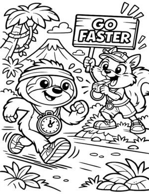 Energetic Sloth Jungle Run Coloring Page By Mindset Flow