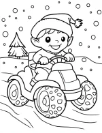 Excited Elf Riding Quad Bike Christmas Coloring Page By Mindset Flow