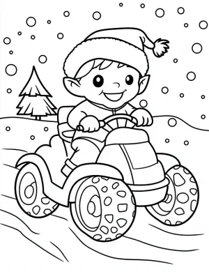 Excited Elf Riding Quad Bike Christmas Coloring Page By Mindset Flow