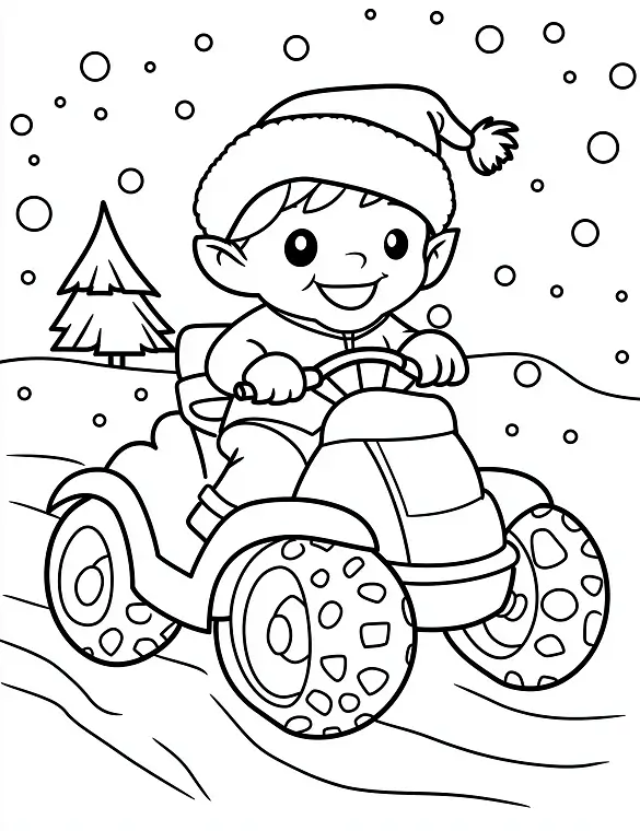 Excited Elf Riding Quad Bike Christmas Coloring Page By Mindset Flow Excited Elf Riding Quad Bike Christmas Coloring Page By Mindset Flow