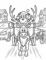 Excited Santa and Reindeer Sleigh Ride Coloring Page By Mindset Flow