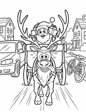 Excited Santa and Reindeer Sleigh Ride Coloring Page By Mindset Flow