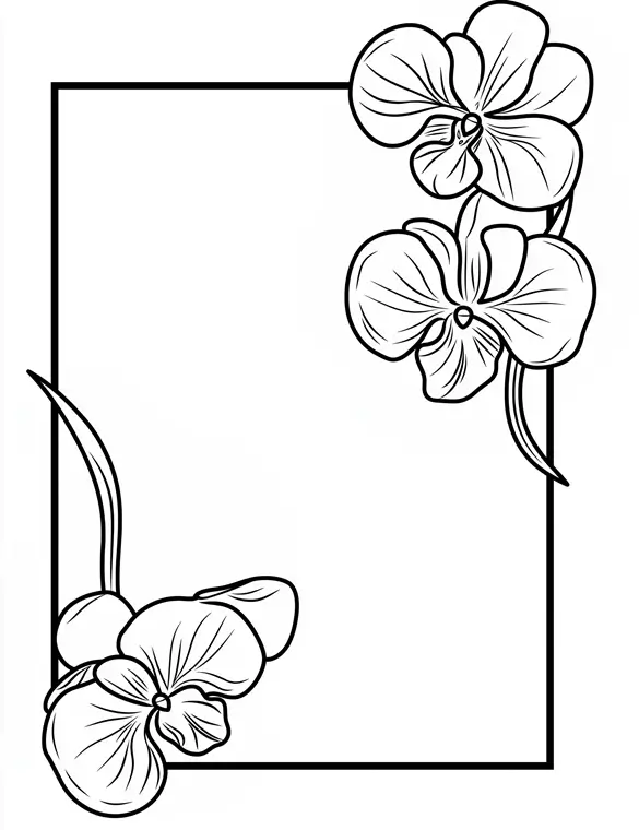 Exotic Orchid Outline Floral Frame Coloring Page