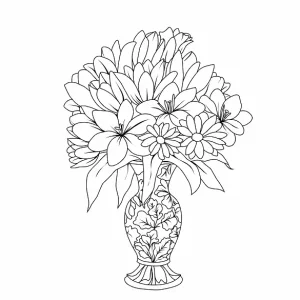 Exquisite Floral Bouquet in Elegant Vase Coloring Page by Mindset Flow