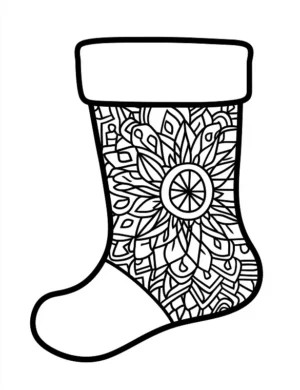 Exquisite Floral Mandala On Stocking Christmas Coloring Page by Mindset Flow